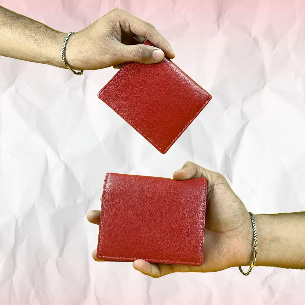 Madosh Genuine Leather Men's Wallet Red Bifold Purse | RFID Protected | Cards Holder Coin Pocket